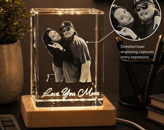 Custom Crystal Photo Gift, 3D Laser Engraved Keepsake, Personalized Memorial Wedding Anniversary Birthday Gift for Him Her Pet