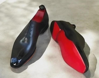 Luxury Handmade Leather Shoes Red Bottom Black Oxford Dress Brogue Men Shoe