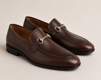 Handmade Brown Leather  Loafers for Men – Classic Formal & Smart Casual Slip-On Shoes