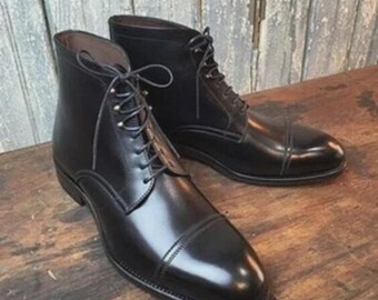 Mens Handmade Genuine Handmade Leather Ankle Boots Black Formal Long Boot