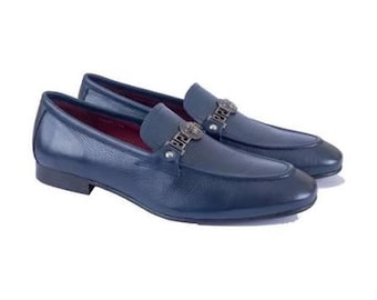 Material: Premium textured full-grain leather Deep Navy Blue