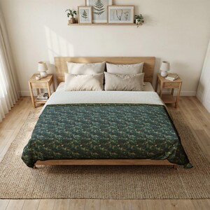 Teal Herringbone Texture Cotton Duvet Cover | Rustic Geometric Bedroom Decor image 4