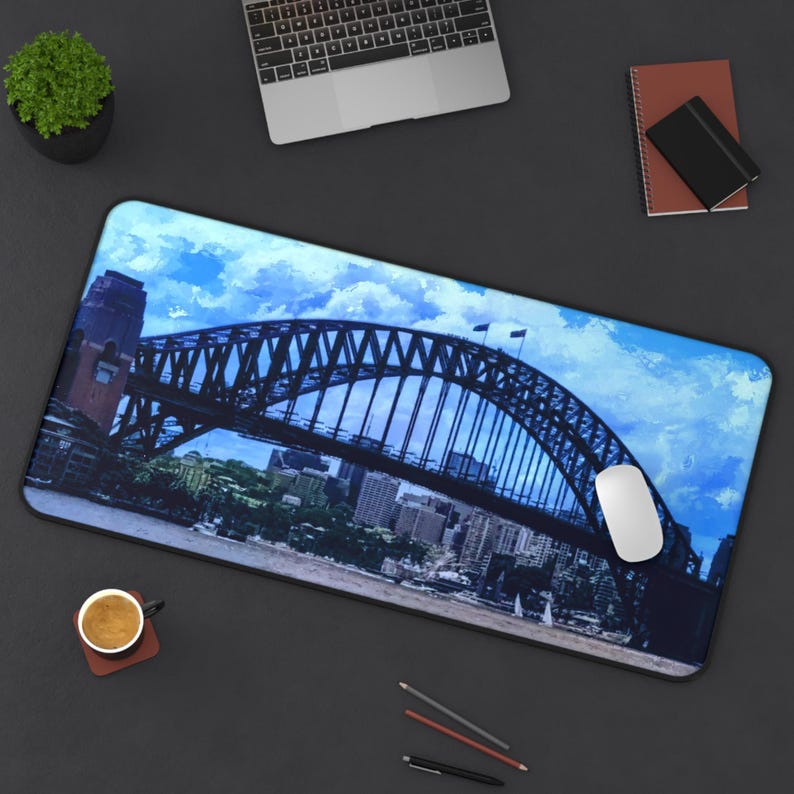 Sydney Harbour Bridge Desk Mat | Cityscape Mouse Pad, Blue Sky Waterfront image 8
