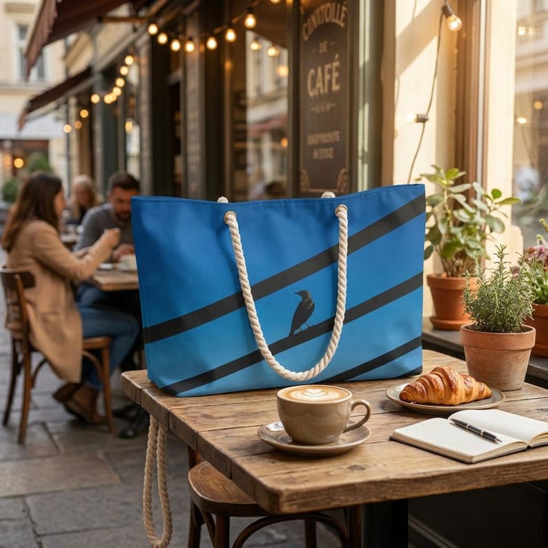Silhouette Vogel an Brisuren Weekender Bag | Blauer Himmel Reise Tote Bild 2