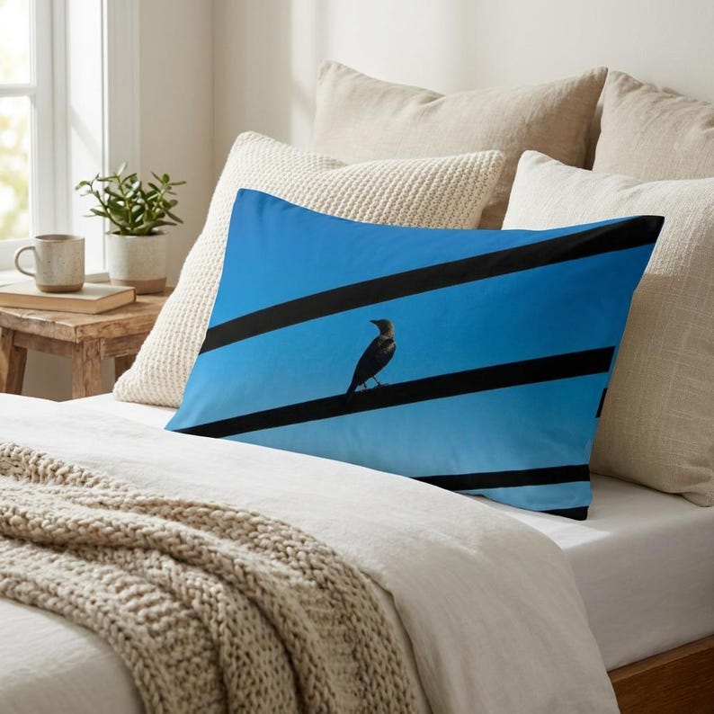Silhouette Bird on Power Lines Pillow Sham