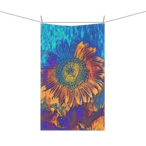 Vibrant Sunflower Art Tea Towel | Colorful Floral Kitchen Towel image 2