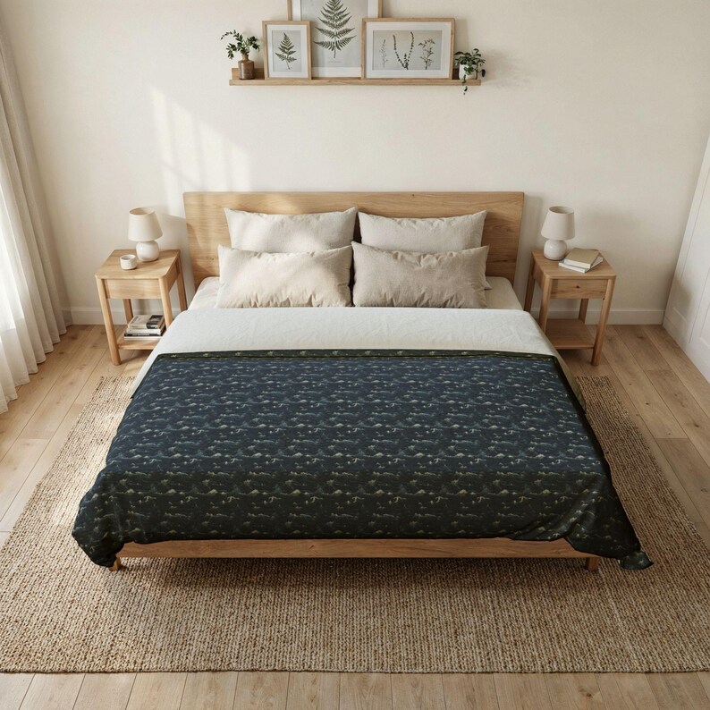 Navy Whale Pattern Cotton Duvet Cover | Nautical Marine Ocean Print image 4