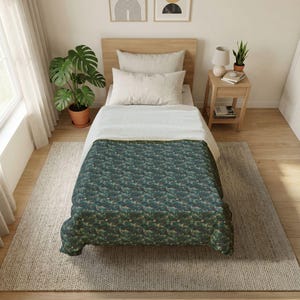Teal Herringbone Texture Cotton Duvet Cover | Rustic Geometric Bedroom Decor image 1