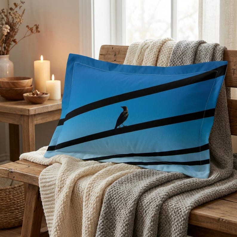 Silhouette Bird on Wires Pillow Sham