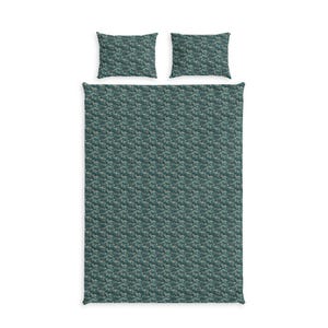 Teal Curly Waves Pattern Cotton Bed Set | Duvet Cover & Pillowcases image 3