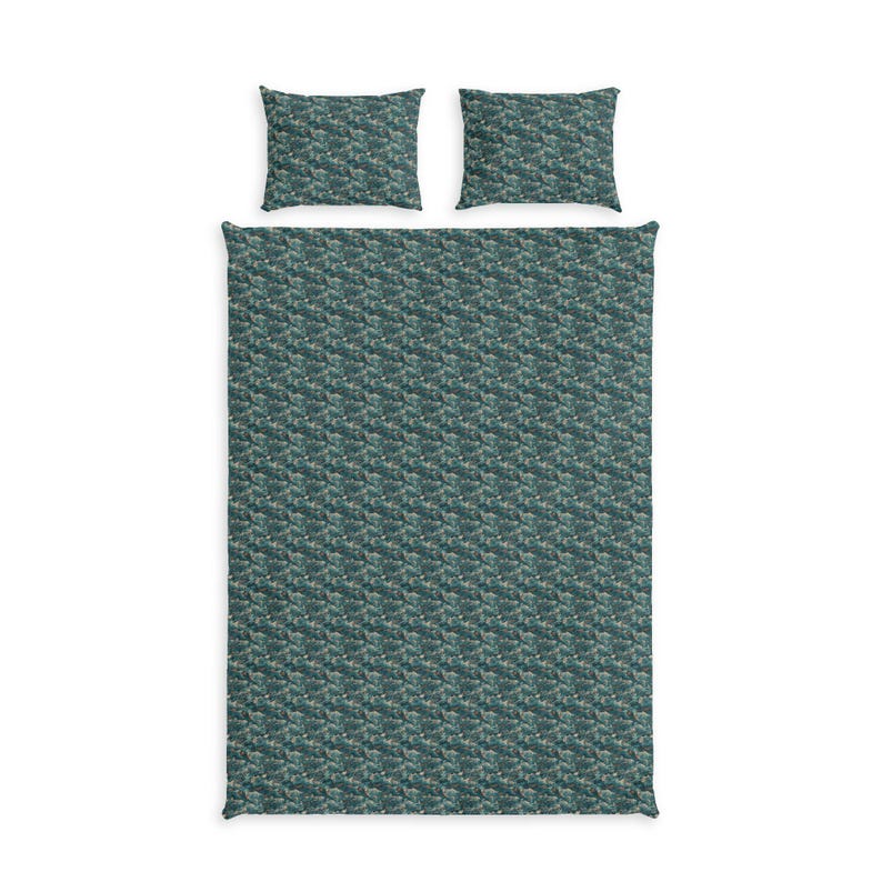 Teal Curly Waves Pattern Cotton Bed Set | Duvet Cover & Pillowcases image 3