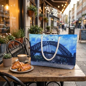Sydney Harbour Bridge Weekender Bag | Coastal Travel Tote, Cityscape Print image 2