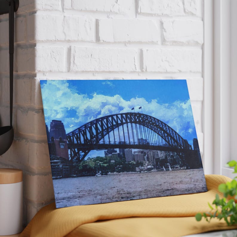 Sydney Harbour Bridge Glass Cutting Board, Landmark Kitchen Decor image 2