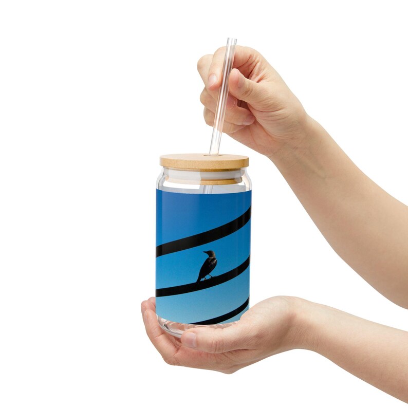 Silhouette Bird on Wires Sipper Glass | 16oz image 9