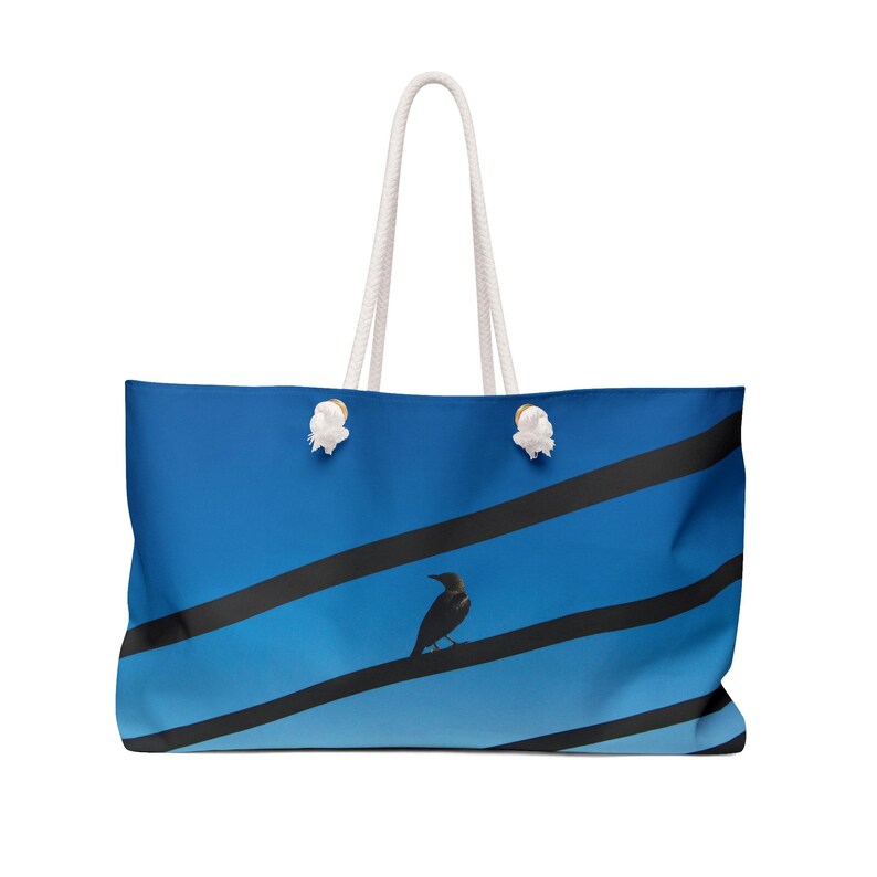 Silhouette Vogel an Brisuren Weekender Bag | Blauer Himmel Reise Tote Bild 3