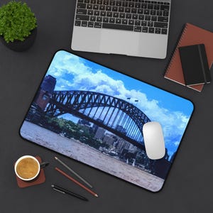 Sydney Harbour Bridge Desk Mat | Cityscape Mouse Pad, Blue Sky Waterfront image 2