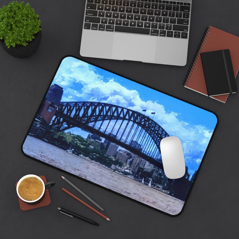 Sydney Harbour Bridge Desk Mat | Cityscape Mouse Pad, Blue Sky Waterfront image 2