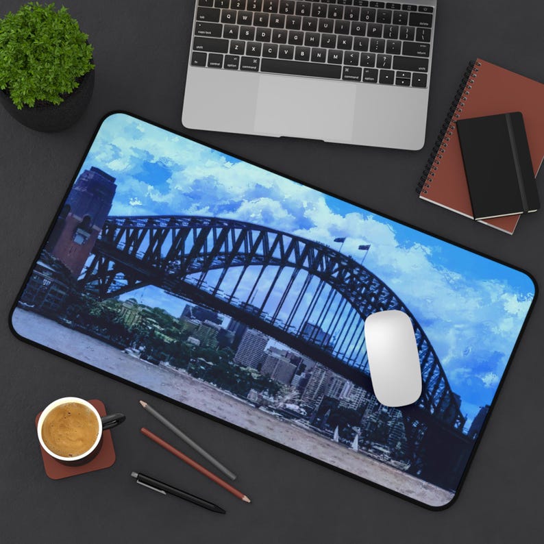 Sydney Harbour Bridge Desk Mat | Cityscape Mouse Pad, Blue Sky Waterfront image 5