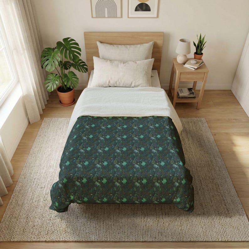 Teal Floral Cotton Duvet Cover