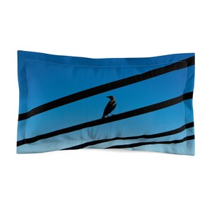 Silhouette Bird on Wires Pillow Sham | Blue Sky Bird Pillowcase image 3