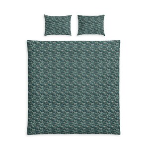 Teal Curly Waves Pattern Cotton Bed Set | Duvet Cover & Pillowcases image 4