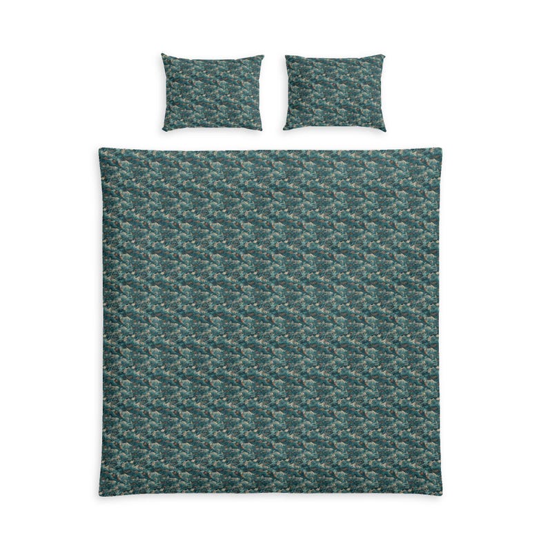 Teal Curly Waves Pattern Cotton Bed Set | Duvet Cover & Pillowcases image 4
