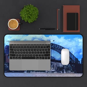 Sydney Harbour Bridge Desk Mat | Cityscape Mouse Pad, Blue Sky Waterfront image 4