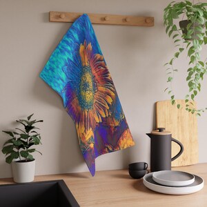 Vibrant Sunflower Art Tea Towel | Colorful Floral Kitchen Towel image 3