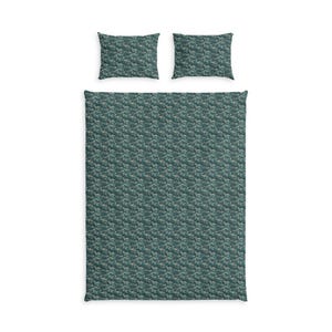 Teal Curly Waves Pattern Cotton Bed Set | Duvet Cover & Pillowcases image 2