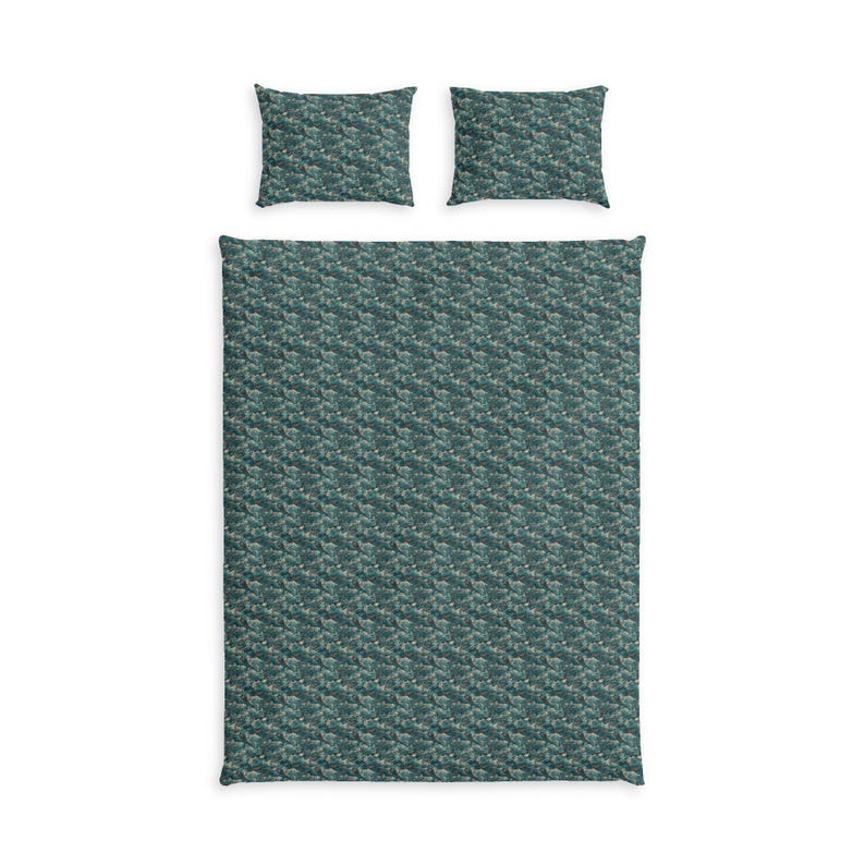 Teal Curly Waves Pattern Cotton Bed Set | Duvet Cover & Pillowcases image 2