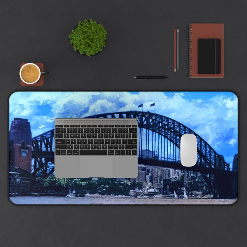 Sydney Harbour Bridge Desk Mat | Cityscape Mouse Pad, Blue Sky Waterfront image 7