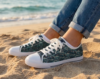 Teal Abstract Marble Mens Low Top Sneakers | Artistic Pattern Canvas Boat Shoes