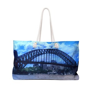 Sydney Harbour Bridge Weekender Bag | Coastal Travel Tote, Cityscape Print image 3