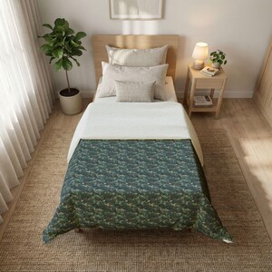 Teal Herringbone Texture Cotton Duvet Cover | Rustic Geometric Bedroom Decor image 3