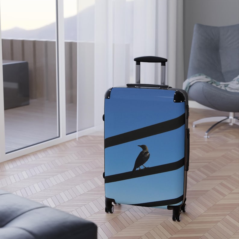 Bird Silhouette on Wire Suitcase | Travel Luggage Cover image 5