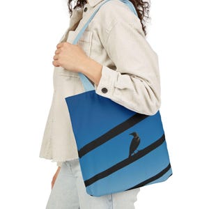 Bolso de mano con silueta de pájaro en alambres / Bolso de lona imagen 5