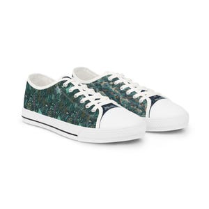 Sneakers basse da uomo color verde acqua con stampa astratta effetto marmo / Scarpe da barca in tela con motivo artistico immagine 6