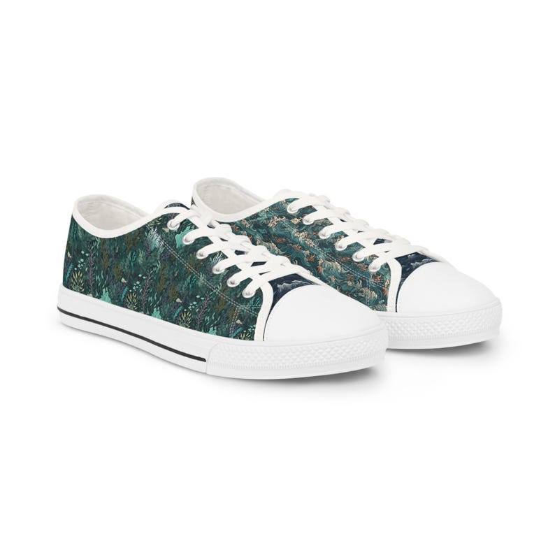 Sneakers basse da uomo color verde acqua con stampa astratta effetto marmo / Scarpe da barca in tela con motivo artistico immagine 6