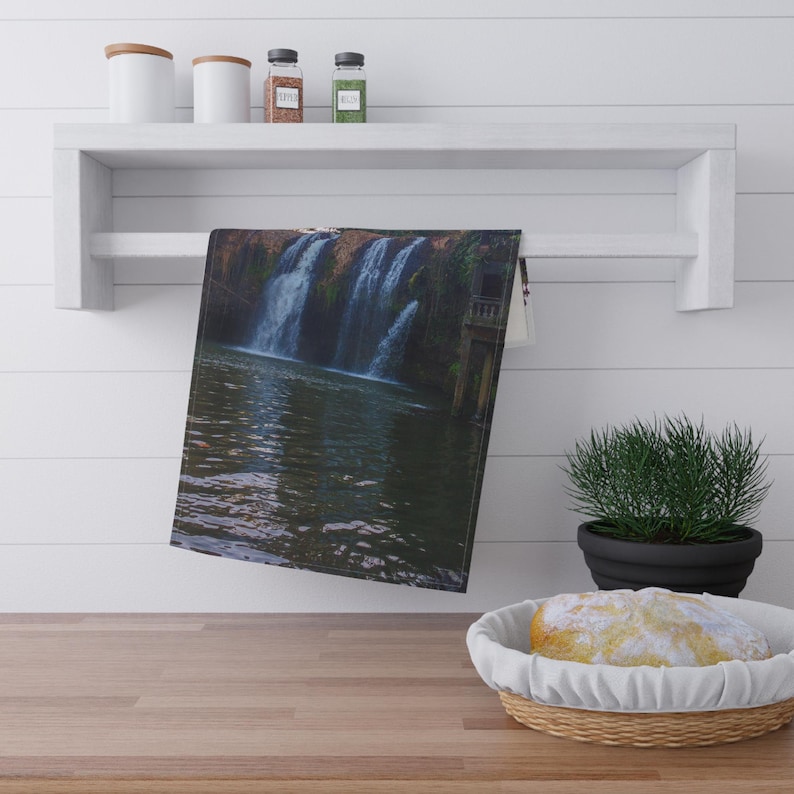 Scenic Waterfall and Seascape Cotton Tea Towels