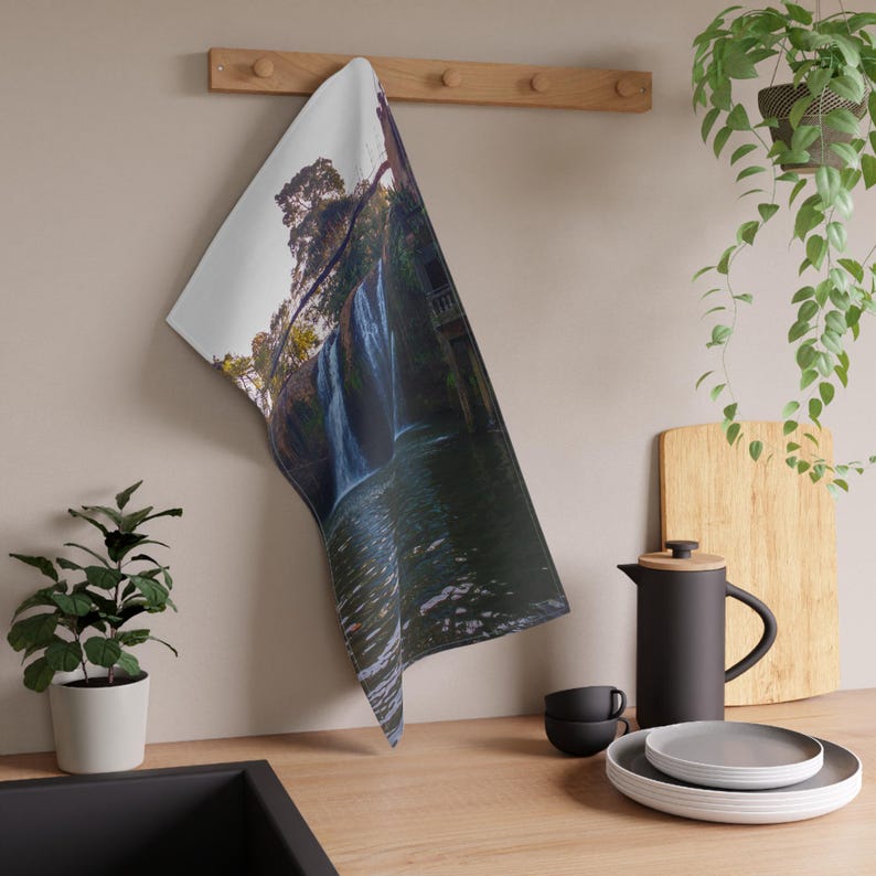 Waterfall Landscape Tea Towel | Scenic Falls Kitchen Towel image 2