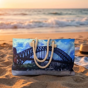Sydney Harbour Bridge Weekender Bag | Coastal Travel Tote, Cityscape Print image 1