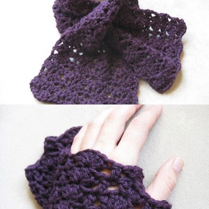 Scarflette and Gloves Crochet Pattern Set - Kait&#39;s Shells Scarflette and Fingerless Gloves