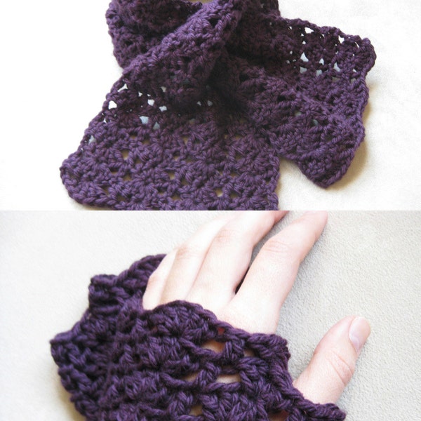 Scarflette and Gloves Crochet Pattern Set - Kait's Shells Scarflette and Fingerless Gloves