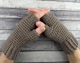 Crochet Mens Flip Top Mittens Men's Thermal Fingerless Gloves
