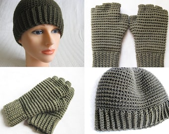 Men's Thermal Hat and Gloves Crochet Pattern Set