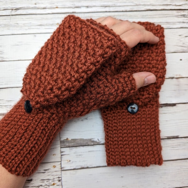 Moss Stitch Fingerless Gloves Crochet Pattern for Men and Women / Unisex Adult Crochet Fingerless Gloves With Flap