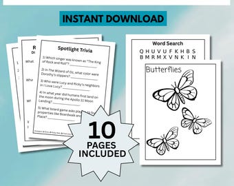 Páginas de actividades imprimibles, aptas para personas con demencia y utilizadas por cuidadores (descarga digital).