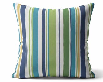 Juego de DOS fundas de almohada de interior de algodón de 16x16 pulgadas con rayas IKAT multicolor y cremallera.