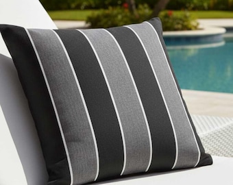 Funda de cojín de exterior Sunbrella Peyton Granite Stripes con cremallera