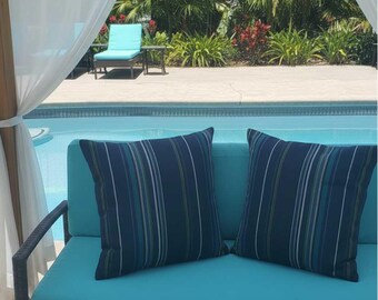 Funda de almohada de exterior Sunbrella Stanton Lagoon Stripes con cremallera